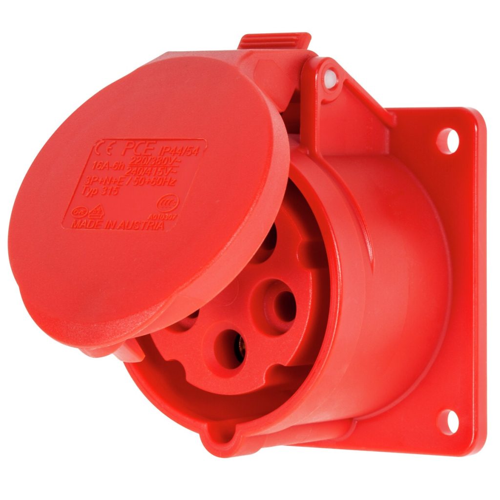 Uz paneļa montējama kontaktligzda cee 16a 400v ip44/ip54