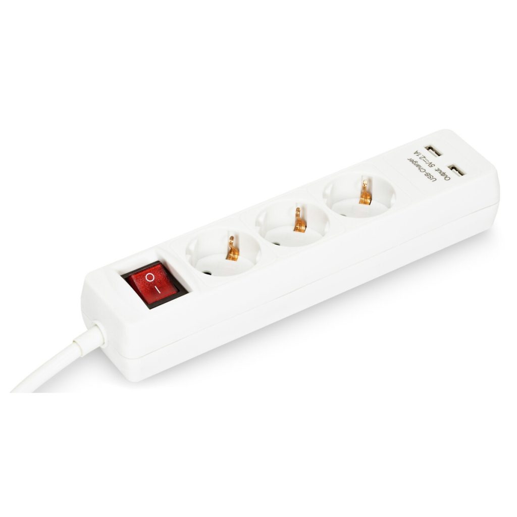Pagarinātāja kontaktligzda 3 virzienu/usb 3 m balts ar slēdzis