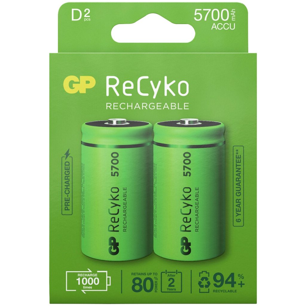 Uzlādējama baterija 1,2v d mah recyko 2gab.