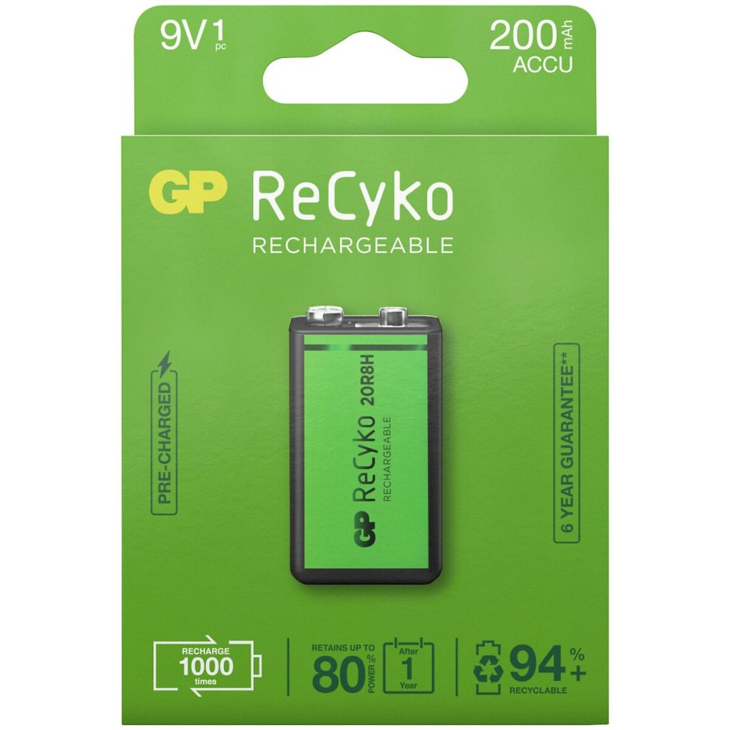 Uzlādējama baterija 9v 200mah recyko 1gab.