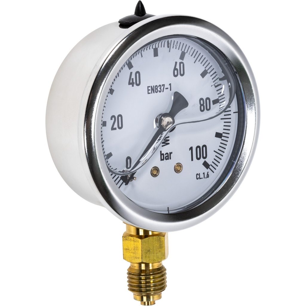 Spiediena mērītājs 100 bar 63 mm 1/4 uz leju montāžai