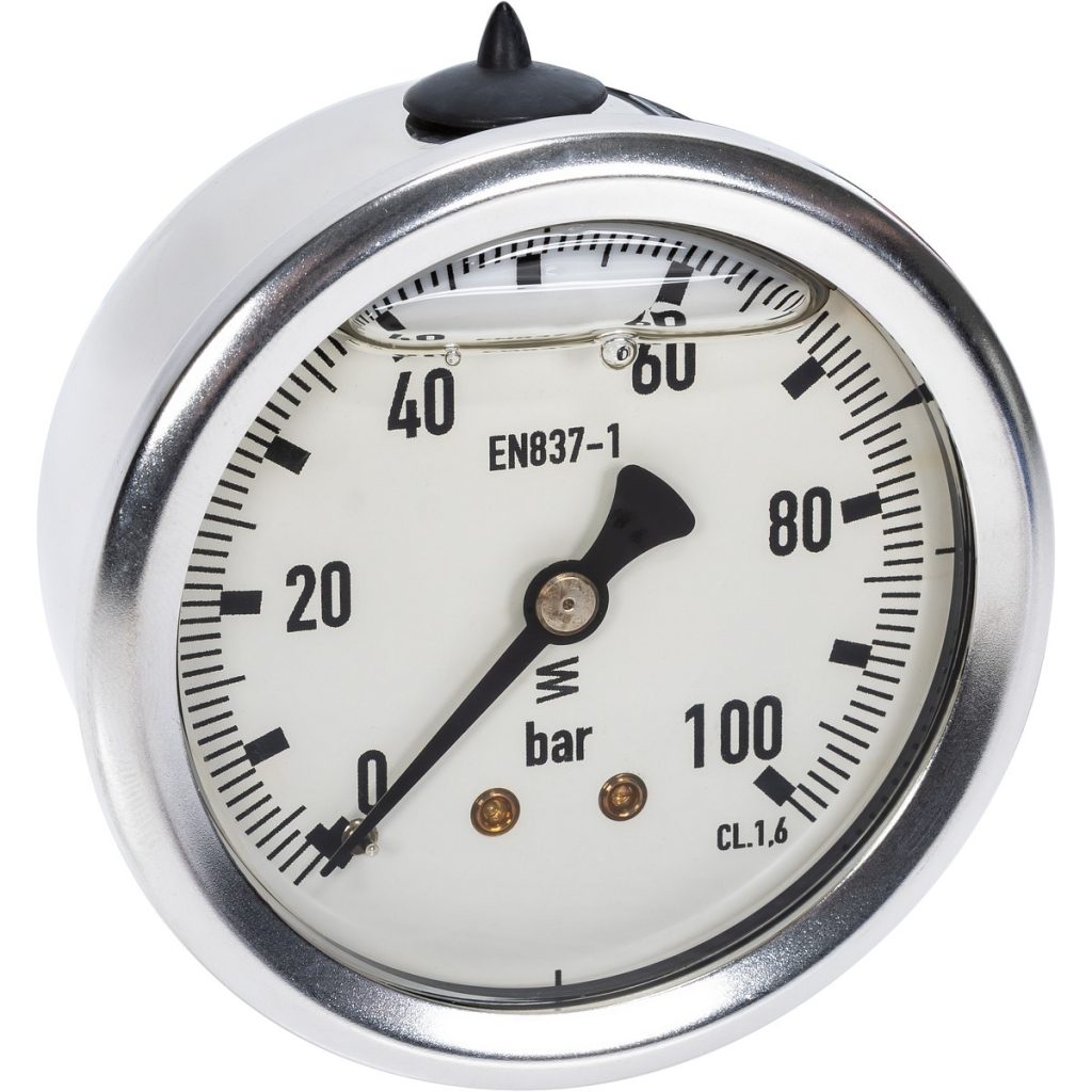 Spiediena mērītājs 100 bar 63 mm 1/4 aizmugurējā montāža