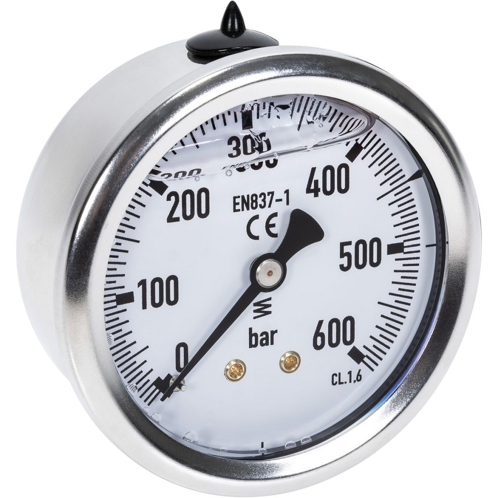 Spiediena mērītājs 600 bāru 63 mm 1/4 aizmugurējā montāža