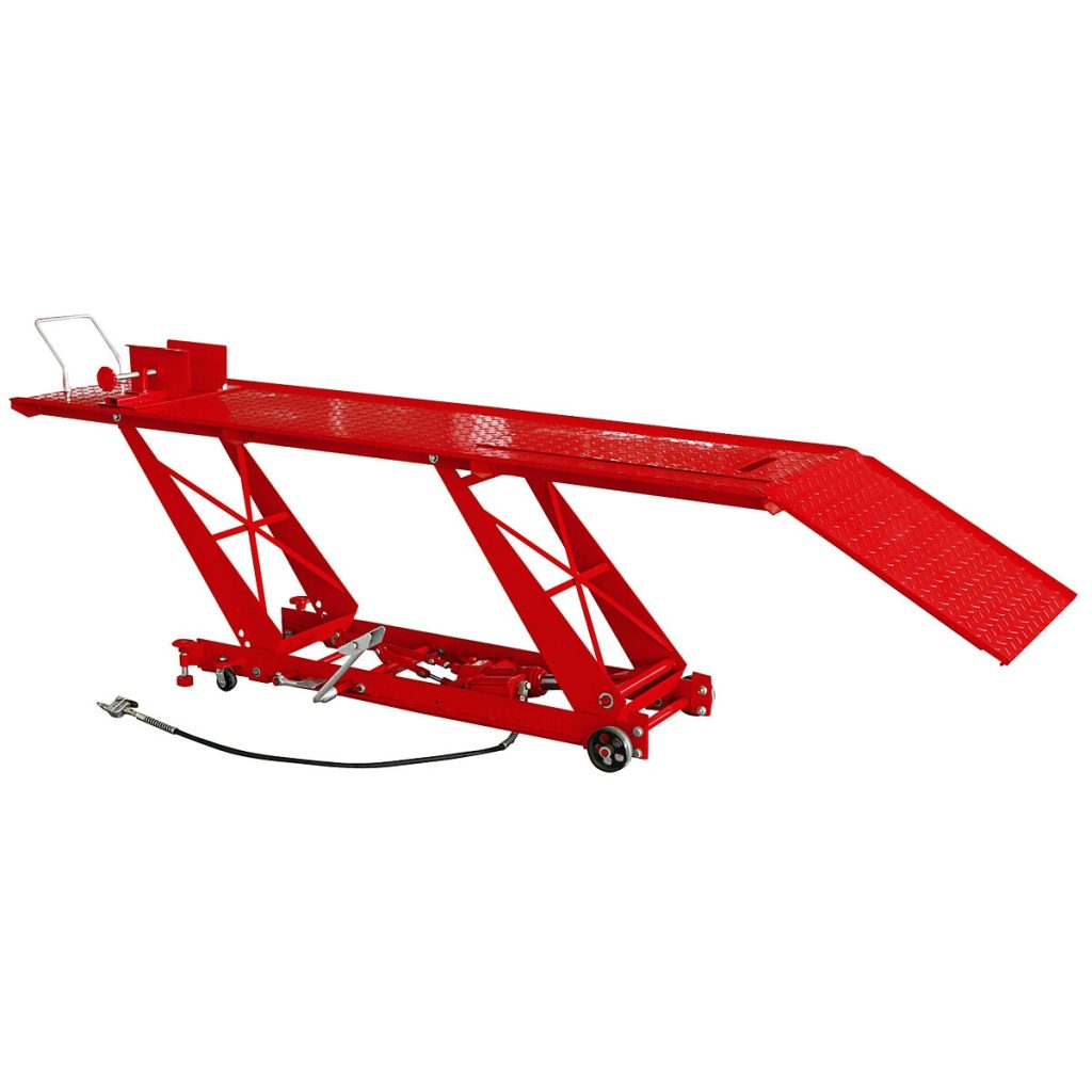 Motociklu pacēlājs, pneimatiskais, 450 kg, galda izmērs 2200 x 680 mm