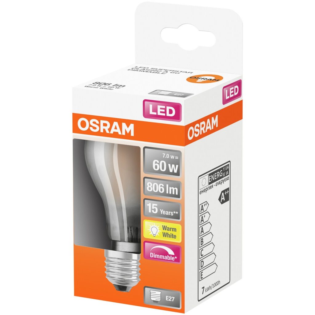 Led classic retrofit a matēts 60 dim 7w/827 e27