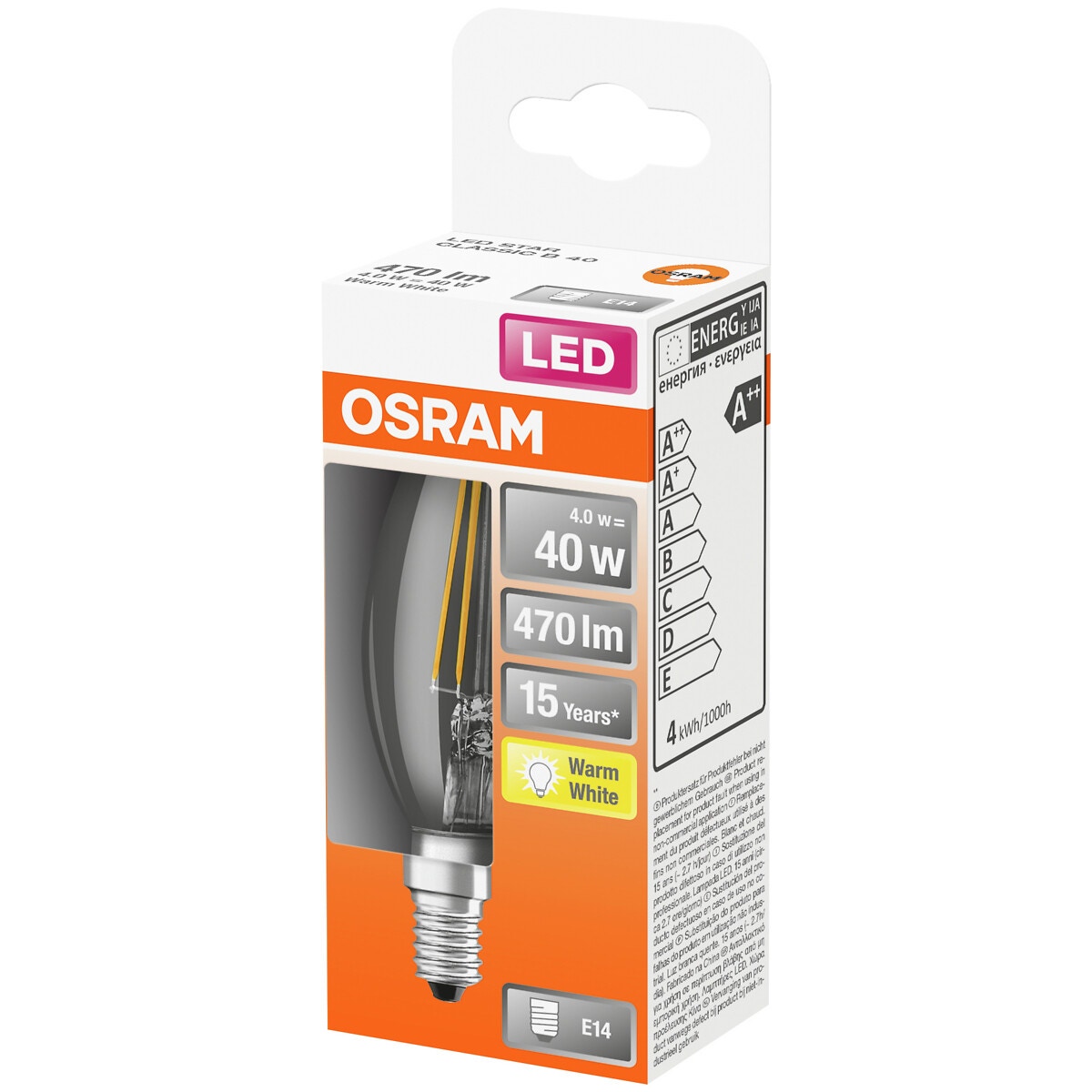Led zvaigzne classic b caurspīdīgs 40 bez apgaismojuma 4w/827 e14