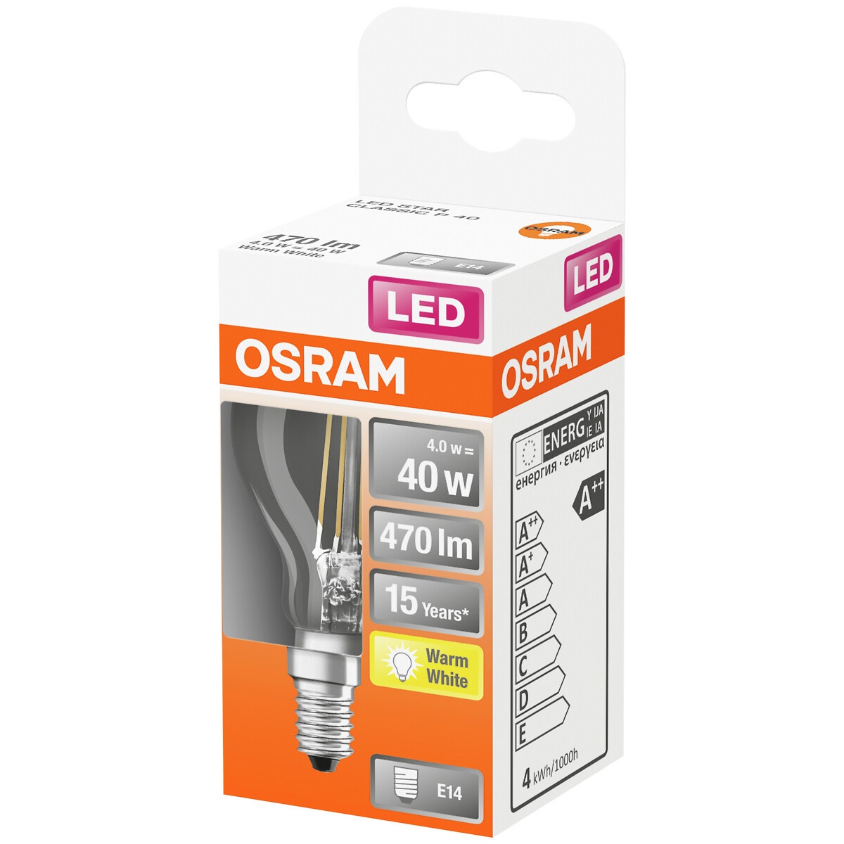 Led zvaigzne classic p caurspīdīgs 40 bez apgaismojuma 4w/827 e14