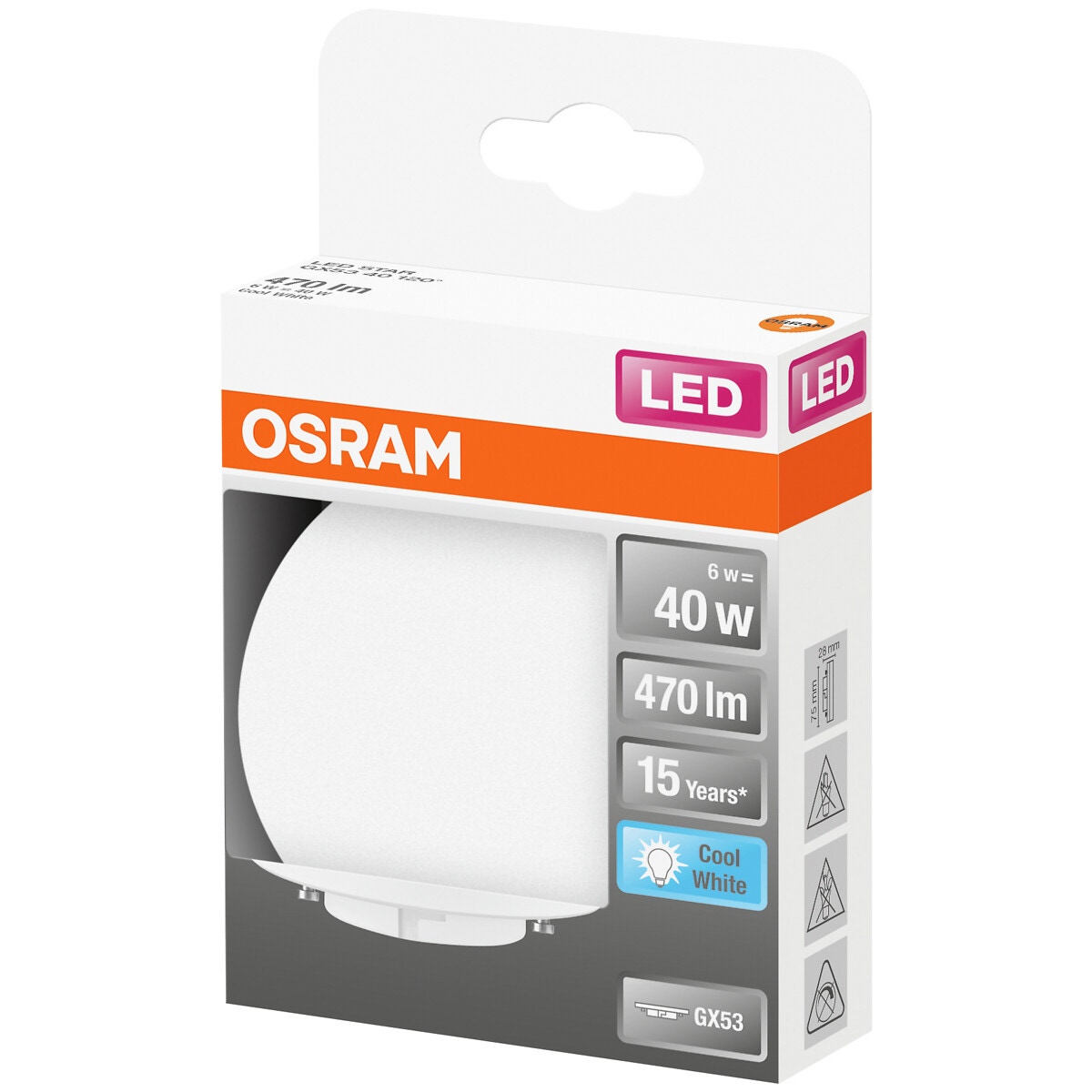Led lampa gx53 40 bez apgaismojuma 120 grādu 6w/840 gx53