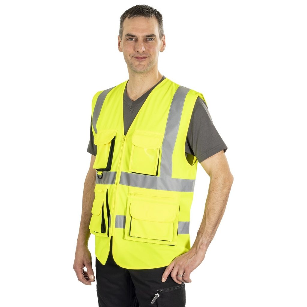 AUGSTAS REDZAMĪBAS VESTE 2XL FL.YEL AR VAIRĀKĀM KABATĀM CL2