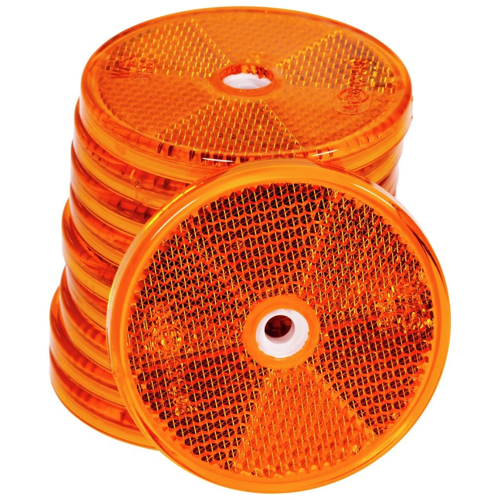 Atstarotājs dzeltens apaļš 61 mm montāžas caurumi 10 gab.
