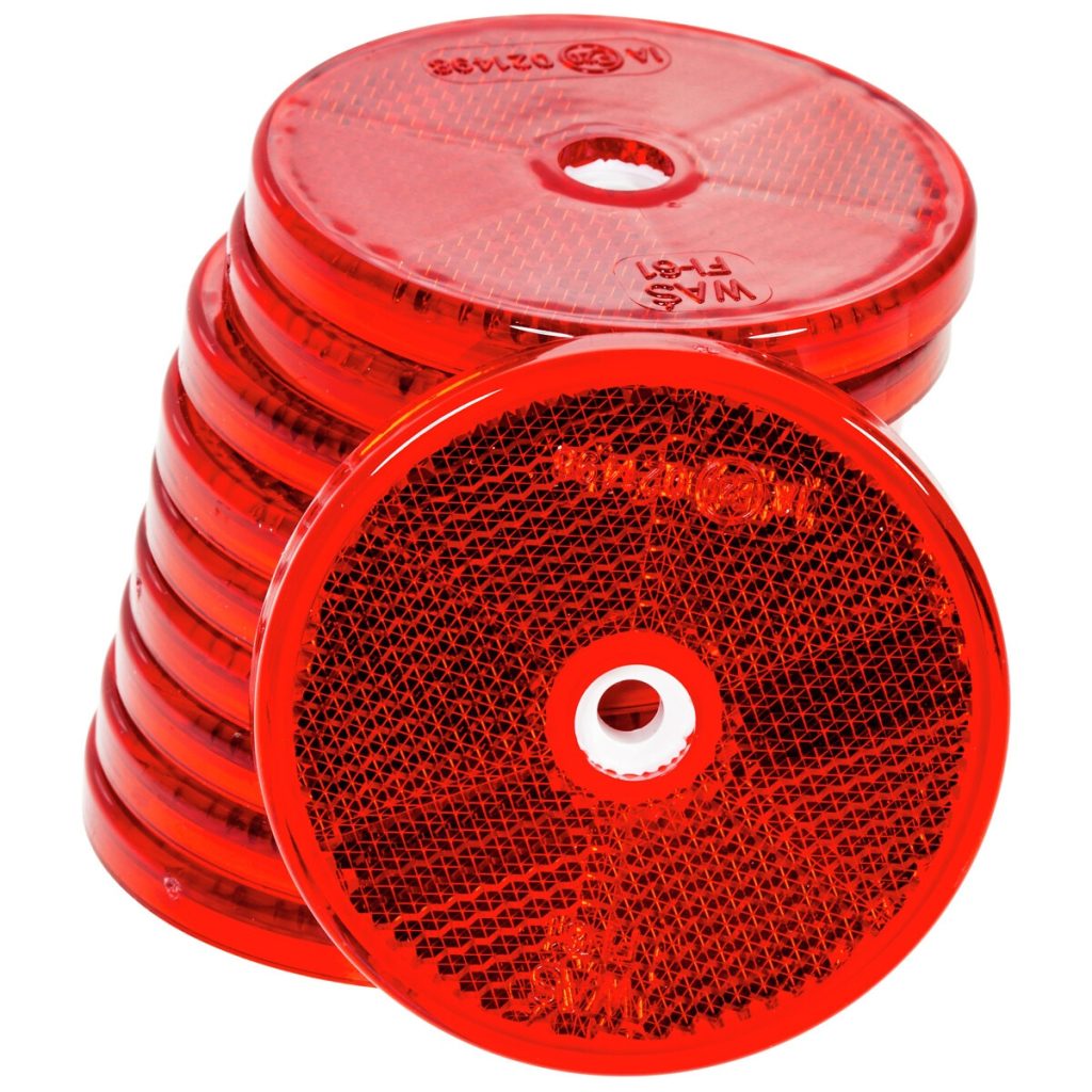 Atstarotājs sarkans apaļš 61 mm montāžas caurumi 10 gab.
