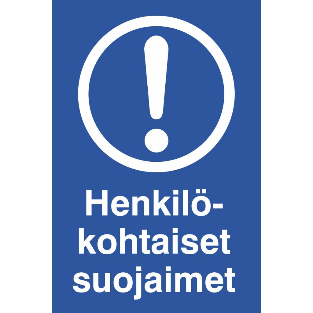 Zīme 200×300 henkilökohtaikomplekts suojaimet, plastmasas