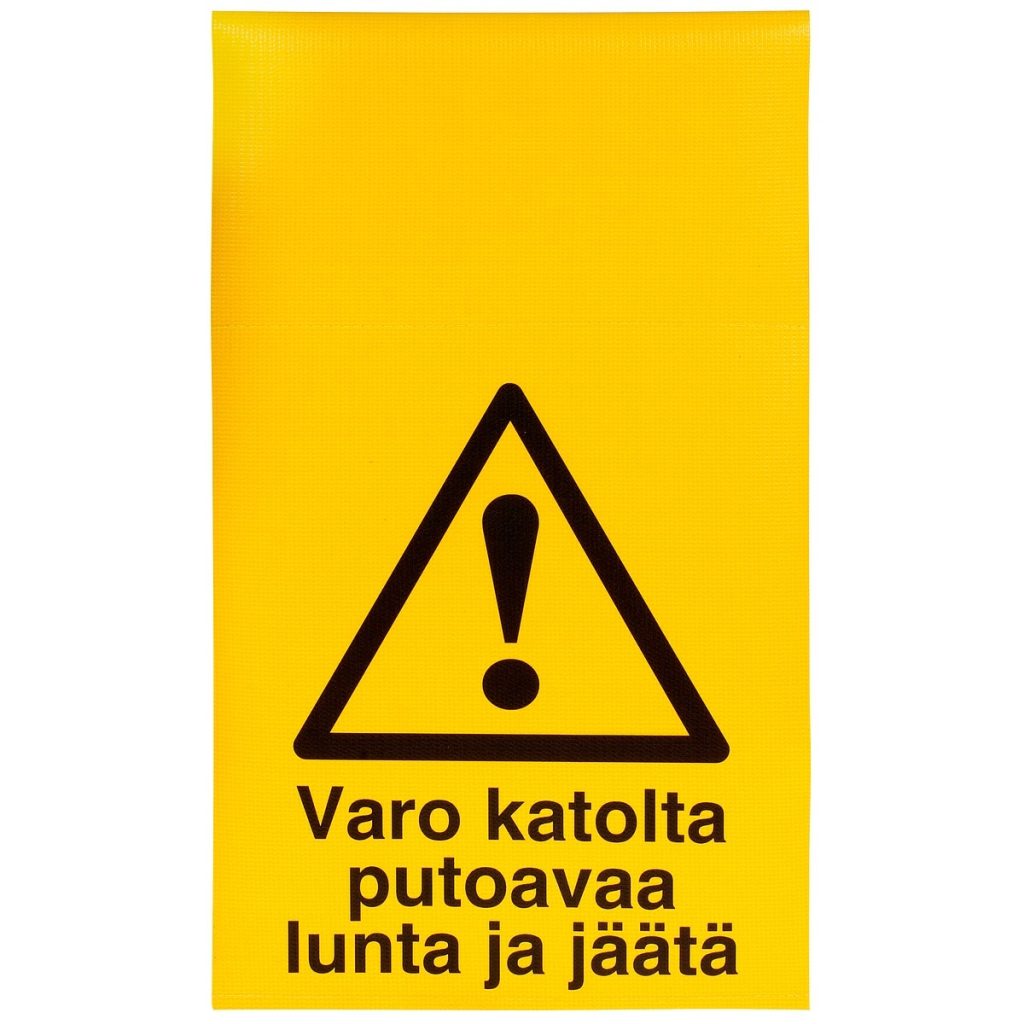 Brīdinājuma karodziņš uz barjeras, kas brīdina par sniegu un ledu